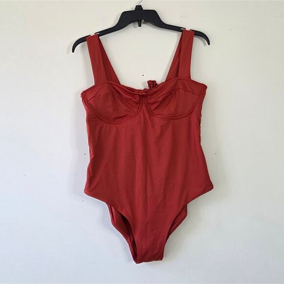 Knix Balcony Cup Wide Strap Back Tie Closure One-Piece Swimsuit Lava Rust Large - Picture 4 of 7